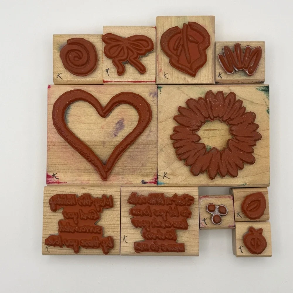 Stampin Up‎ Sketch It 2001 Wood Rubber Stamp Set Heart Floral Sentiments 11pc